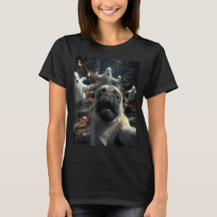 Funny Pug Selfie With Ghosts Haunted Forest T-Shirt