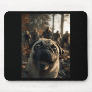 Funny Pug Selfie With Zombies Spooky Forest Mouse Mat