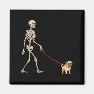 Funny Pug Skeleton Dog Walking Halloween Dog Magnet