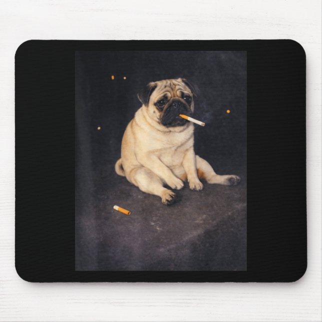 Funny pug smoking meme cigarette dog meme street mouse mat (Front)