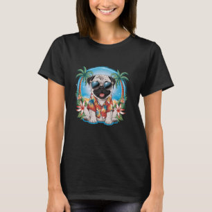 Funny Pug Summer Hawaiian Vibes Tropical Beach T-Shirt