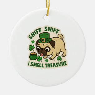 Funny Pug Treasure Hunting St. Patrick’s Day Ceramic Tree Decoration