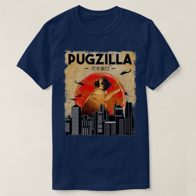 Funny Pug Tshirt Pugzilla Tshirt Funny Dog Puggiga (Design Front)