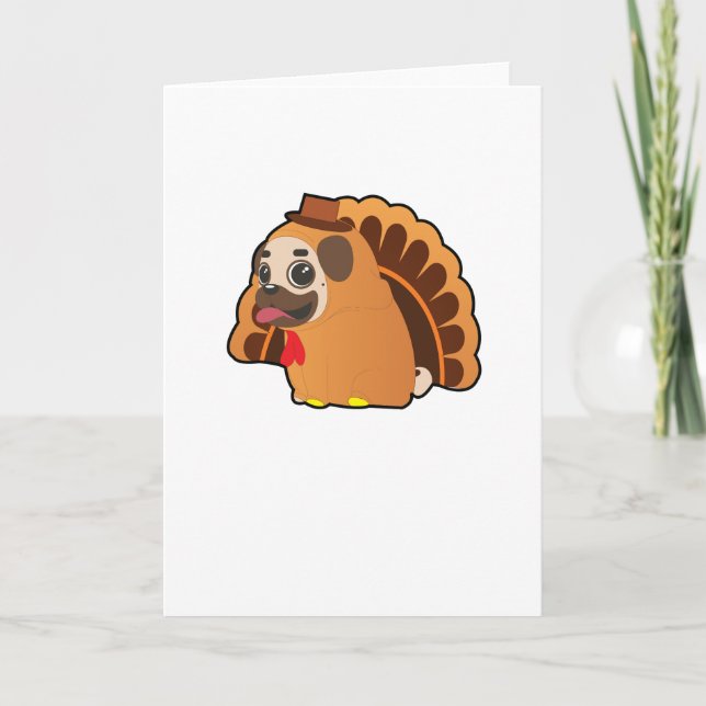 Funny Pug Turkey Funny Thanksgiving Dog Holiday Card (Front)