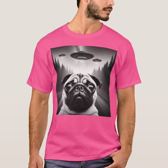 Funny Pug Ufo Selfie Meme Alien T-Shirt (Front)