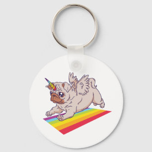 Funny PUG wanna Be A Unicorn Cute Rainbow Dog Key Ring