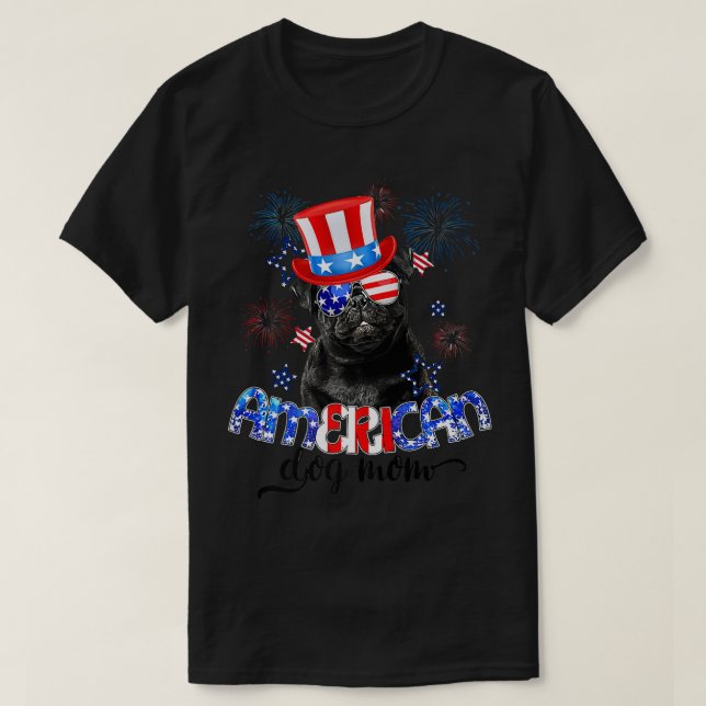 Funny Pug Wearing Sunglasses USA Flag 4th Of July  T-Shirt (Design Front)