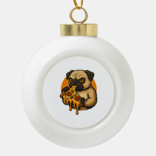Funny pug with pizza Italian food cartoon Ceramic Ball Christmas Ornament