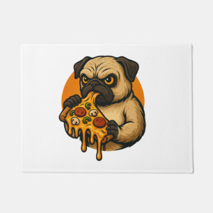 Funny pug with pizza Italian food cartoon Doormat
