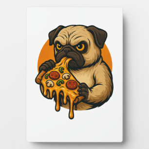 Funny pug with pizza Italian food cartoon Plaque