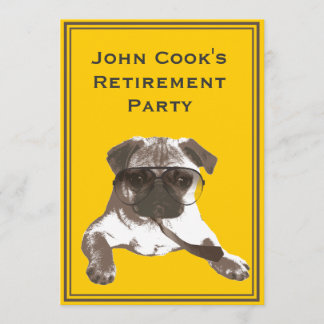 Funny Pug with Tie Retirement Party Invitation