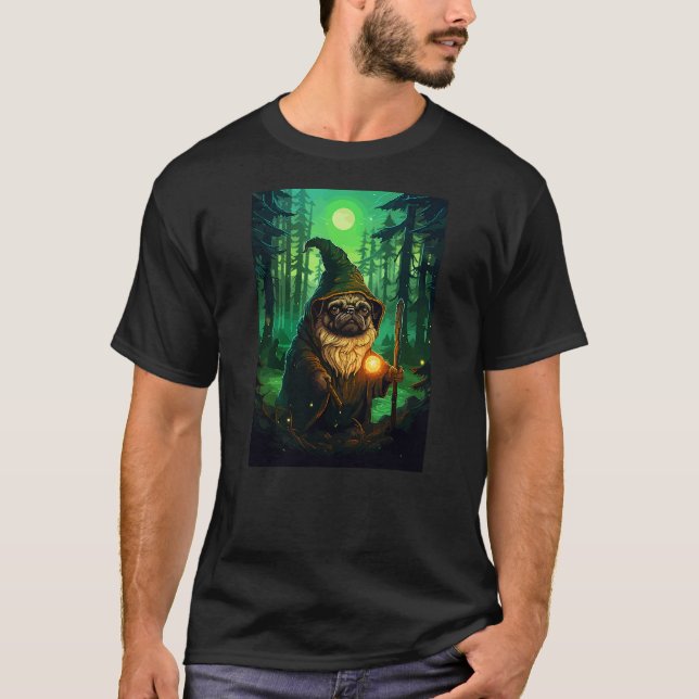 Funny Pug Wizard Cute Dog Pixel Art T-Shirt (Front)
