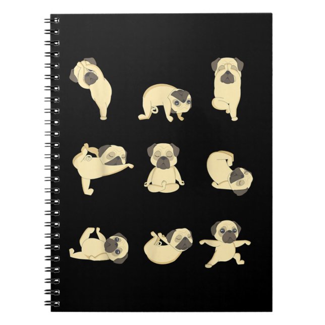 Funny Pug Yoga Positions T-Shirt Notebook (Front)