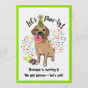 Funny Puggle Dog Doughnuts Birthday Party Invitation