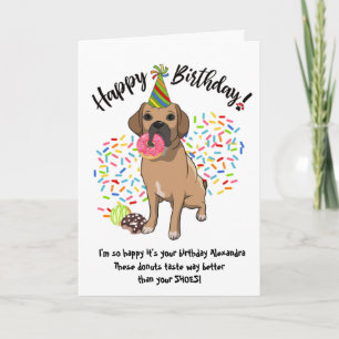 Funny Puggle Pet Dog  Birthday Card Doughnuts