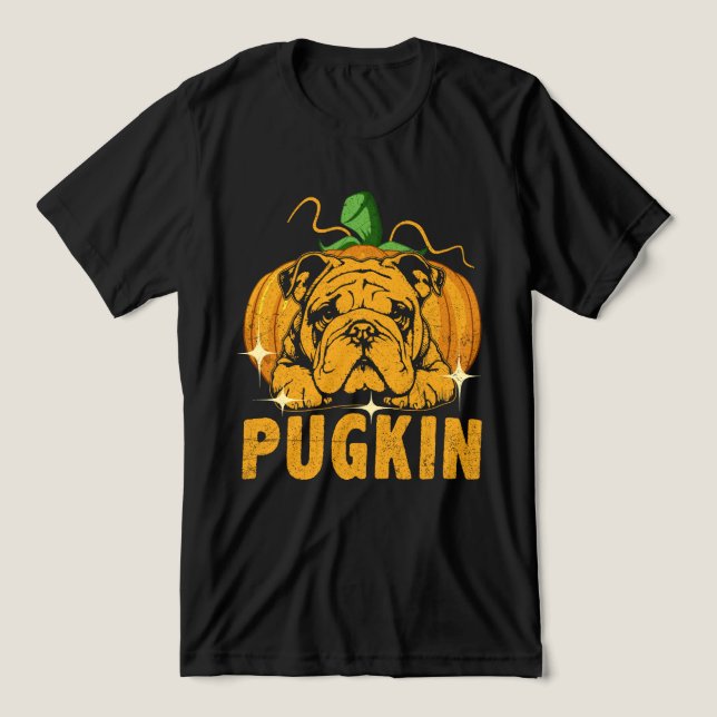 Funny Pugkin Pug Lover Tri-Blend Shirt (Design Front)