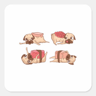 Funny Pugs Foodie Design Square Sticker