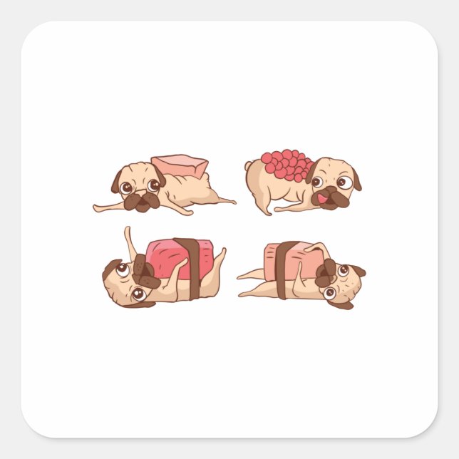 Funny Pugs Foodie Design Square Sticker (Front)