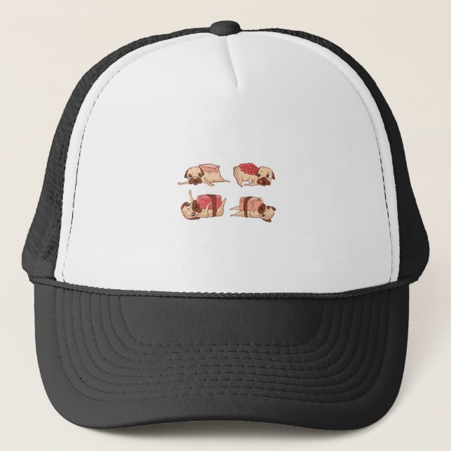 Funny Pugs Foodie Design Trucker Hat (Front)