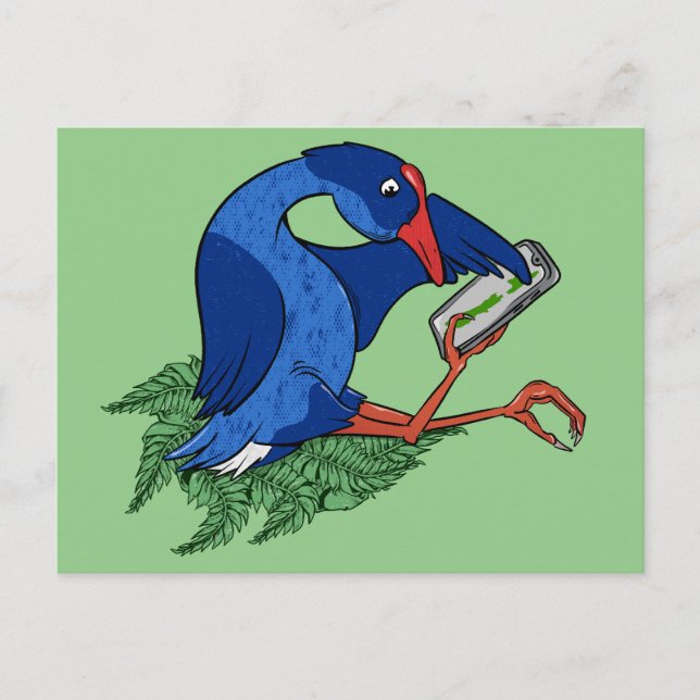 Funny Pukeko with mobile phone Postcard (Front)