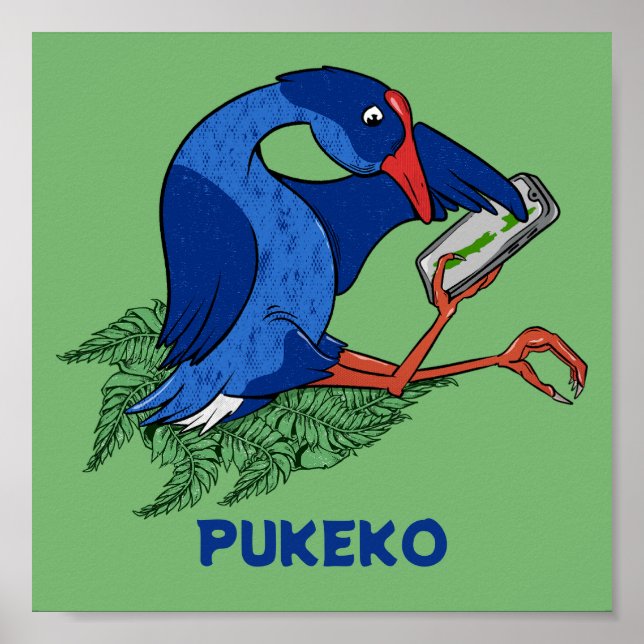 Funny Pukeko with mobile phone Poster (Front)