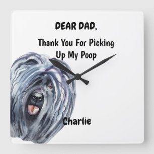 Funny Puli Dog Dad Watercolor Canine Art Square Wall Clock