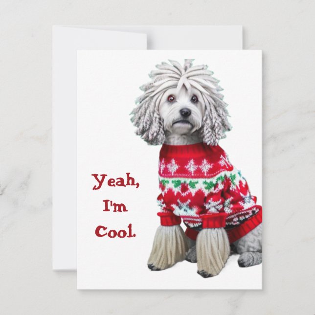 Funny Puli in Ugly Sweater Christmas Card (Front)