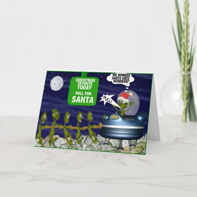 Funny Pull For Santa Christmas Card (Front)