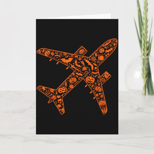 Funny Pumpkin Aeroplane Candy Halloween Mens Women Card (Front)