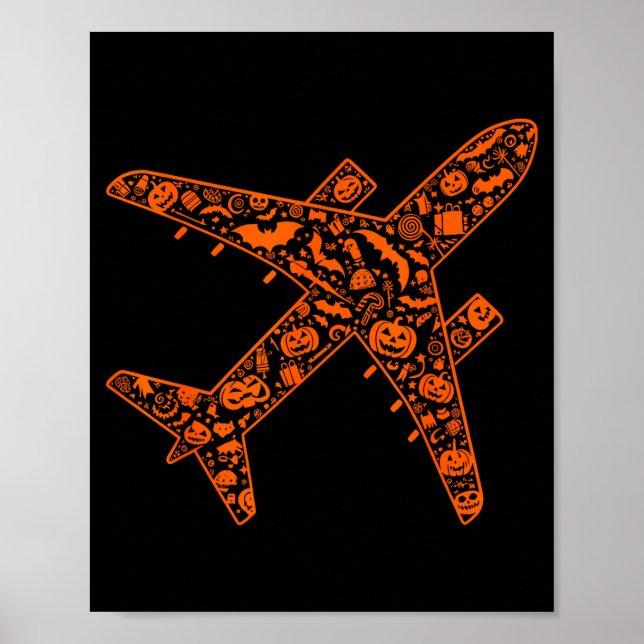 Funny Pumpkin Aeroplane Candy Halloween Mens Women Poster (Front)