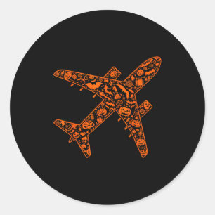 Funny Pumpkin Airplane Candy Halloween Mens Womens Classic Round Sticker