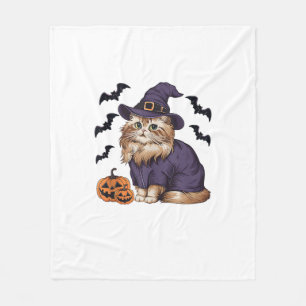 Funny Pumpkin Bat Witch Costume Persian Cat Hallow Fleece Blanket