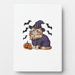 Funny Pumpkin Bat Witch Costume Persian Cat Hallow Plaque