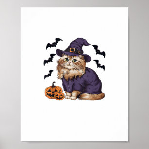 Funny Pumpkin Bat Witch Costume Persian Cat Hallow Poster
