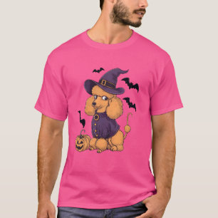 Funny Pumpkin Bat Witch Costume Poodle Dog Hallowe T-Shirt