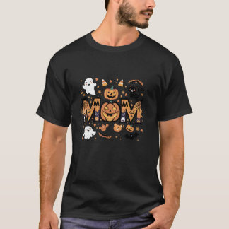 Funny Pumpkin Black Cat Mama Mummy Halloween Mothe T-Shirt