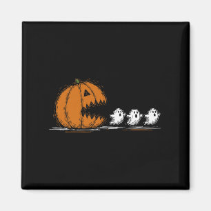 Funny Pumpkin Chasing Ghost Vintage Halloween Soky Magnet