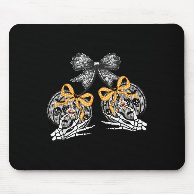 Funny Pumpkin Cherries Skeleton Lace Coquette Bow  Mouse Mat (Front)