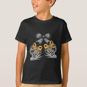 Funny Pumpkin Cherries Skeleton Lace Coquette Bow T-Shirt
