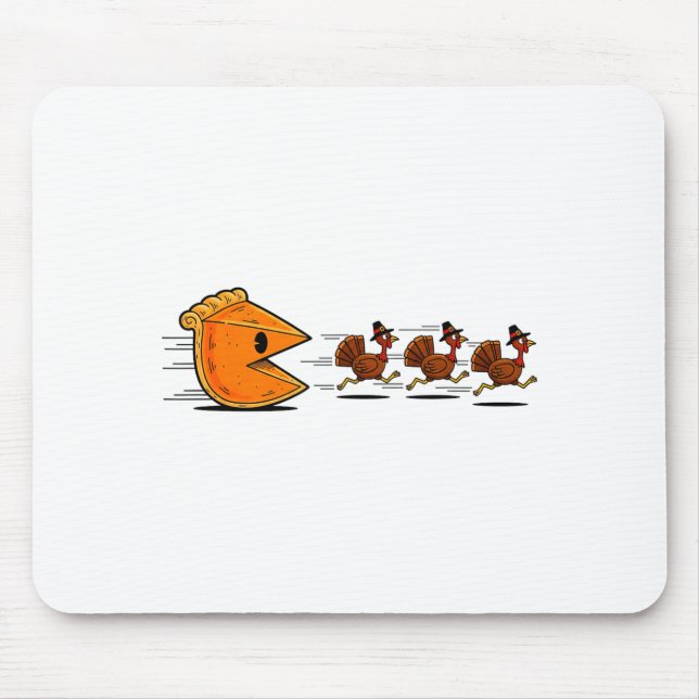 Funny Pumpkin E Chasing Turkey Gobble Fall Thanksg Mouse Mat (Front)