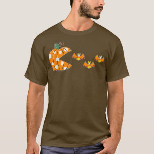 Funny Pumpkin Eating Candy Corn Bats Halloween Sca T-Shirt