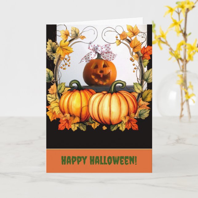 Funny Pumpkin Folded Greeting Card (Yellow Flower)