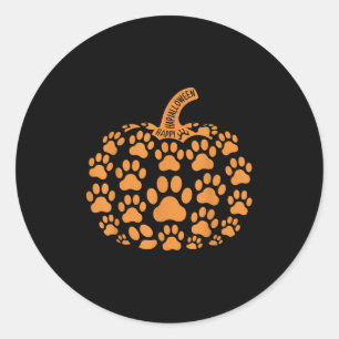Funny Pumpkin Halloween Paw Dog For Men Women Kids Classic Round Sticker