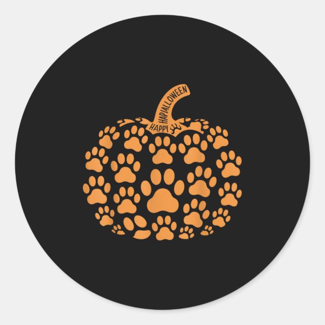 Funny Pumpkin Halloween Paw Dog For Men Women Kids Classic Round Sticker (Front)