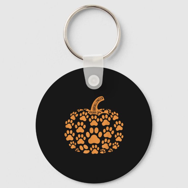 Funny Pumpkin Halloween Paw Dog For Men Women Kids Key Ring (Front)