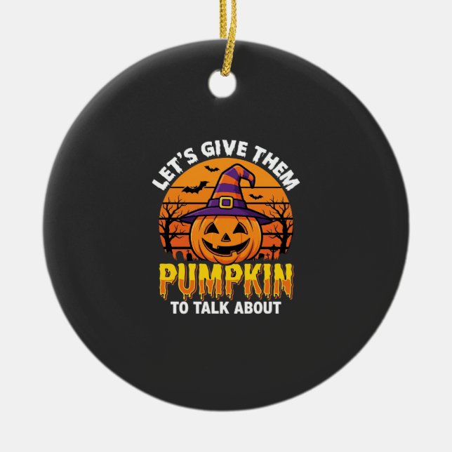 Funny Pumpkin Halloween Pun Design2 (1)_1 Ceramic Tree Decoration (Front)