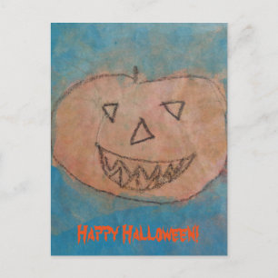 Funny Pumpkin Happy Halloween Kids Art Watercolor Postcard