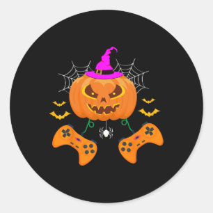Funny Pumpkin Jack O Lantern Video Gamer Classic Round Sticker
