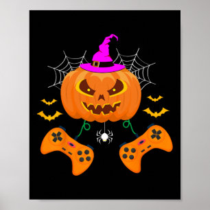 Funny Pumpkin Jack O Lantern Video Gamer  Poster