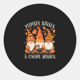 Funny Pumpkin Kisses And Gnome Wishes Thanksgiving Classic Round Sticker